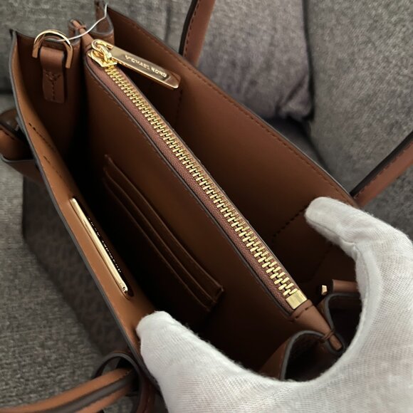 MICHAEL KORS MERCER MEDIUM MESSENGER CROSSBODY SATCHEL BAG MK BROWN SIGNATURE - Picture 6 of 10